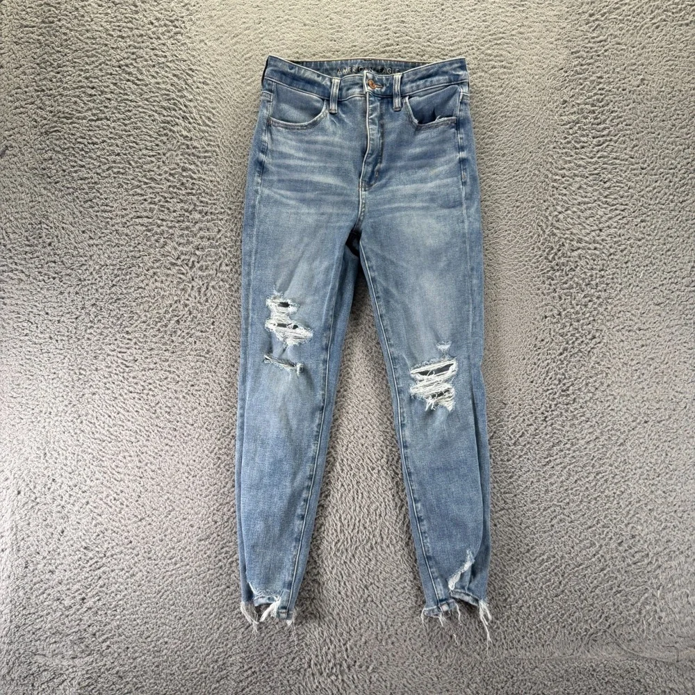 American Eagle Outfitters Jeans Womens 6 Blue Cotton Denim Jegging Distressed